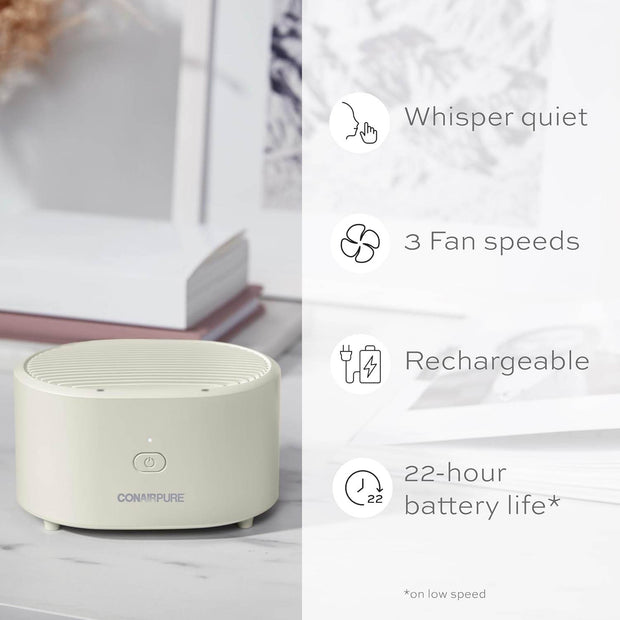 Portable Small Air Purifier, Rechargeable Corded/Cordless, HEPA Air Filter, Allergy Relief, Dust, Pollen, Odor Control, Bedroom, Dorm Room, Small Room - Creatique