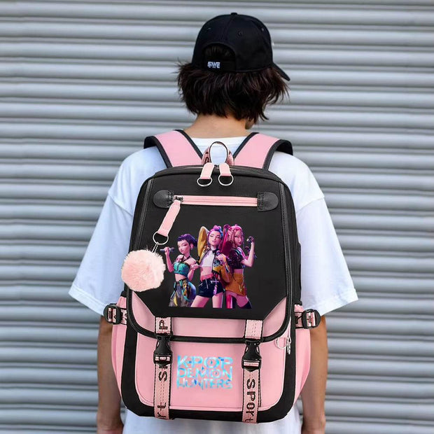 Kawaii Kpop Demon Hunters USB Charging Backpack - Large Capacity Anime School Bag for Teenagers - Creatique