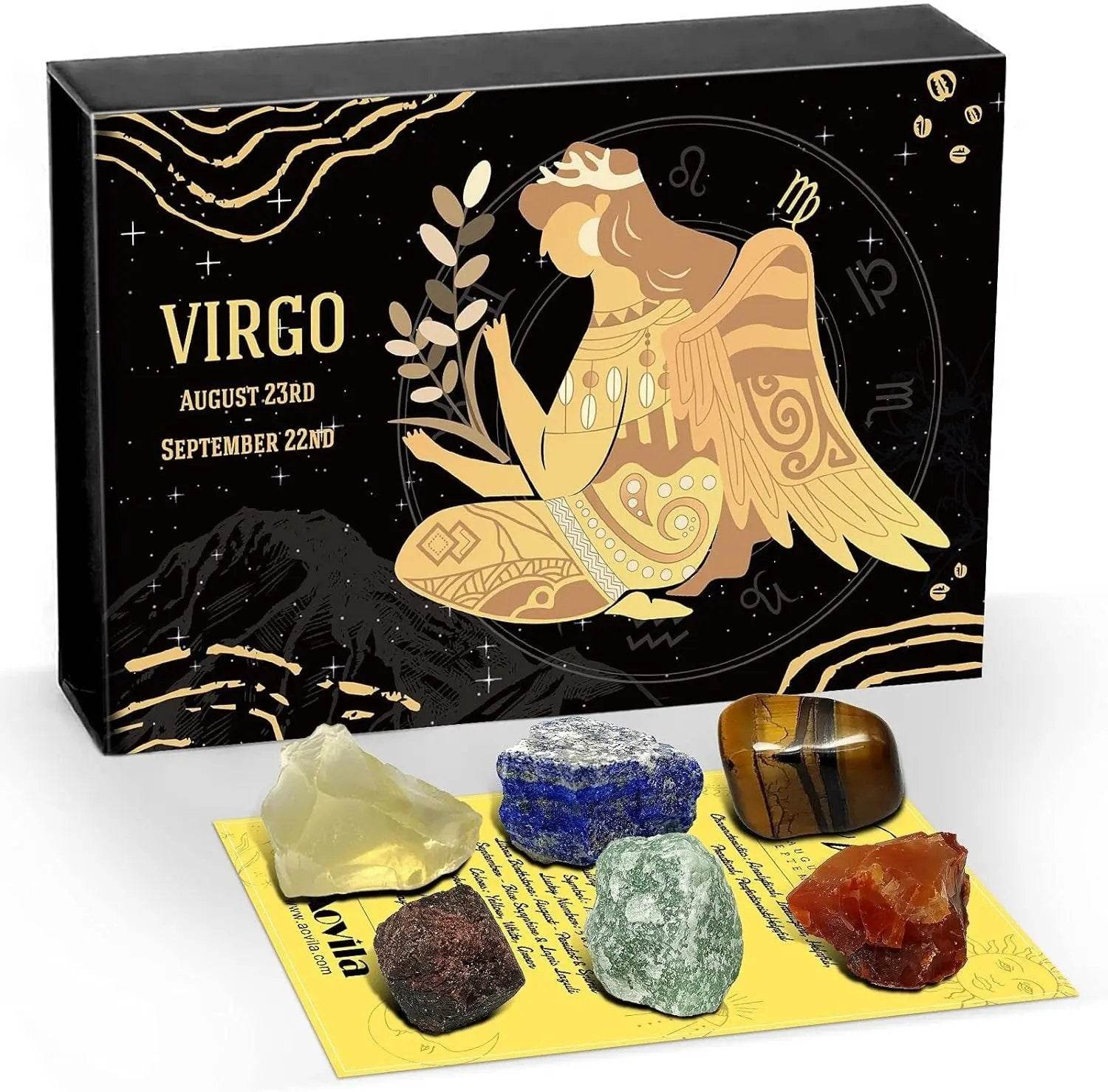 Virgo Crystals Gift Set, Zodiac Signs Healing Crystals Birthstones with Horoscope Box Set Virgo Astrology Crystals Healing Stones Gifts - Creatique
