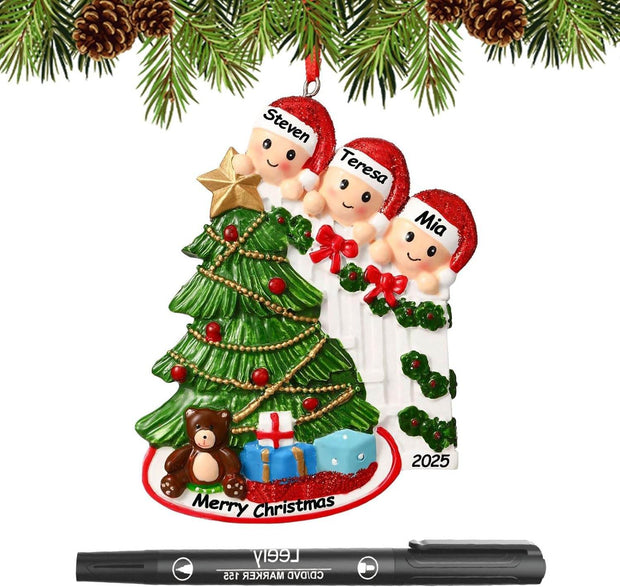 Personalized Christmas Ornaments 2025 Family of 2/3/4/5/6 Custom Christmas Ornament with Names Customized Family Ornaments for Christmas Tree Decoration Customized Gifts, Family of 5 - Creatique