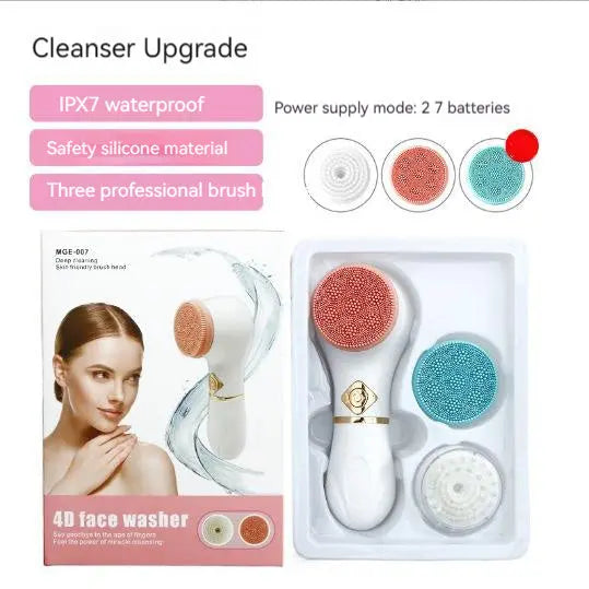 Rechargeable face brush with fine bristles for sensitive skin cleansing