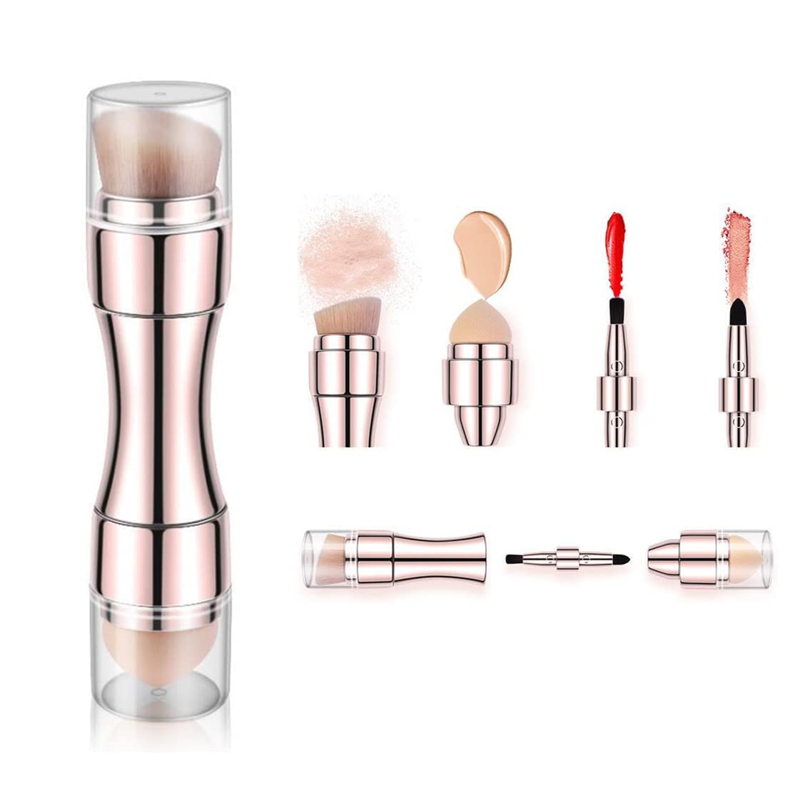 Compact 4-in-1 beauty brush with protective case for on-the-go makeup application