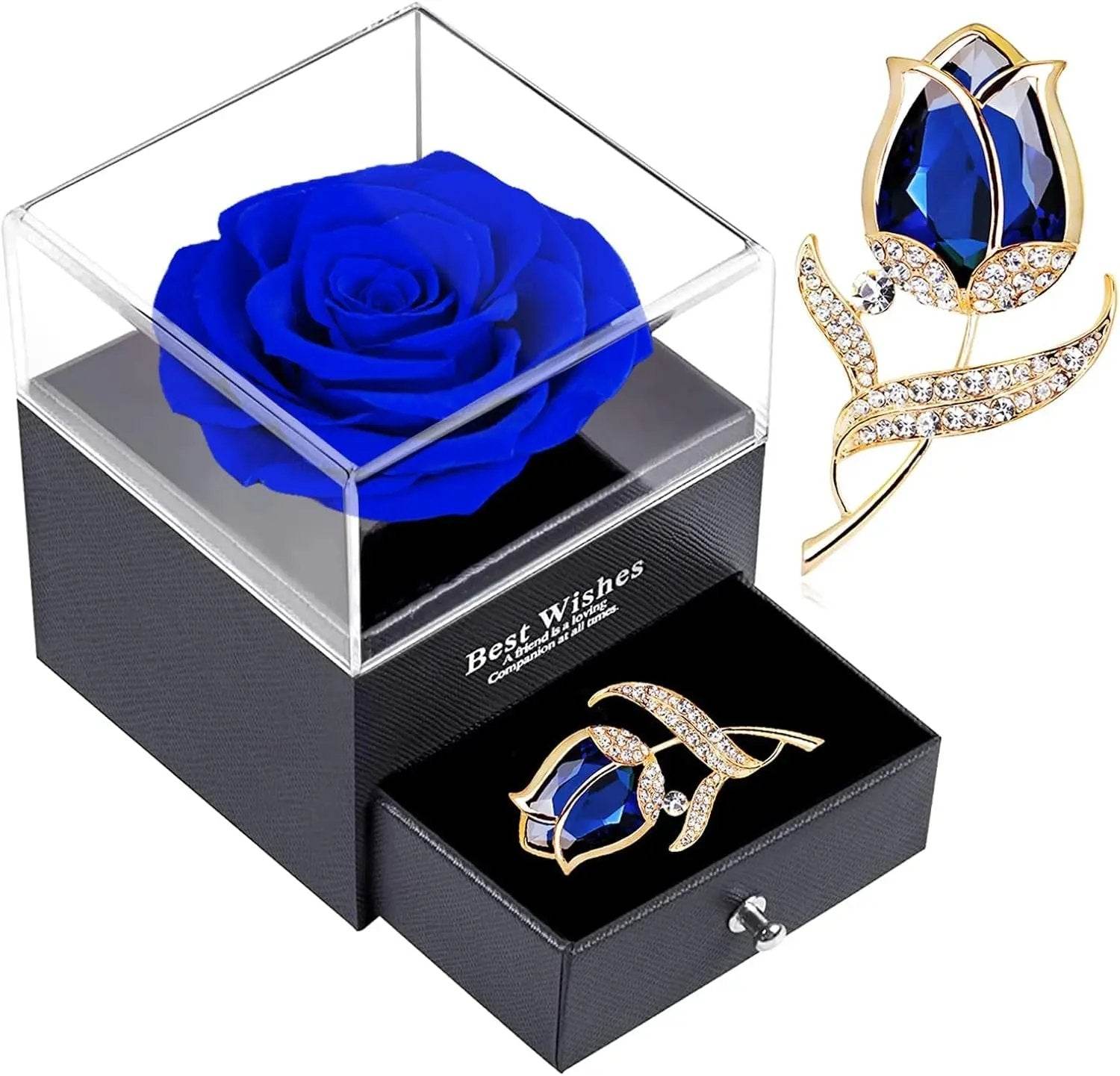 Preserved Rose Gift Enchanted Real Blue Rose with Sapphire Brooch, Eternal Flower Rose, Handmade Rose in Box with Pin, Forever Blue Rose Gift for Her on Mother'S Day, Birthday. - Creatique