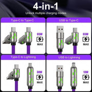 [Buy 1 Get 1 Free] 6.6FT 4-In-1 USB-C Cable PD Fast Charging Data Sync USB-A Type-C Lightning Aluminum Compatible Cellphone Smartphone Electronic Charger - Creatique