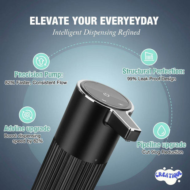 Automatic Soap Dispenser Foaming Touchless: 14Oz Plastic - 4 Level Adjustable Wall Mount Foam Black Rechargeable Electric Auto Smart Soap Dispenser - Bathroom Kitchen Hand Dish Lotion - Creatique