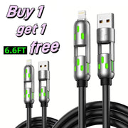 [Buy 1 Get 1 Free] 6.6FT 4-In-1 USB-C Cable PD Fast Charging Data Sync USB-A Type-C Lightning Aluminum Compatible Cellphone Smartphone Electronic Charger - Creatique