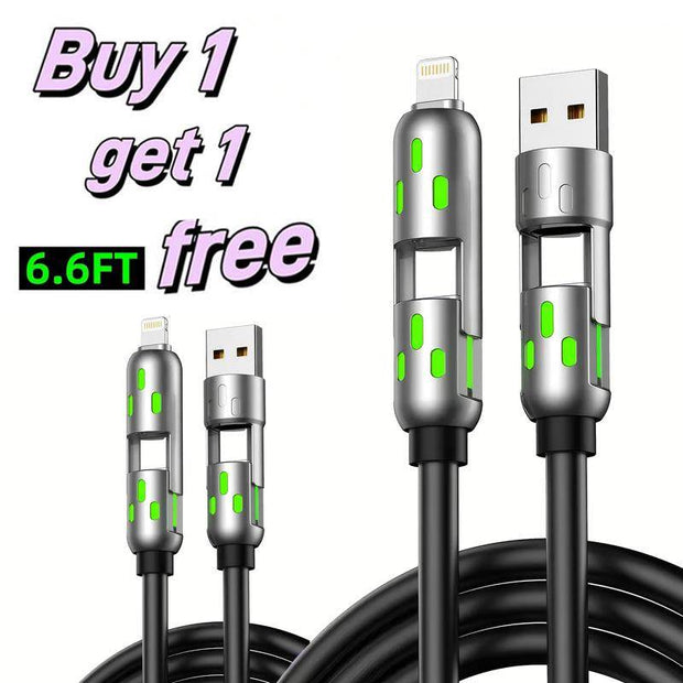 [Buy 1 Get 1 Free] 6.6FT 4-In-1 USB-C Cable PD Fast Charging Data Sync USB-A Type-C Lightning Aluminum Compatible Cellphone Smartphone Electronic Charger - Creatique