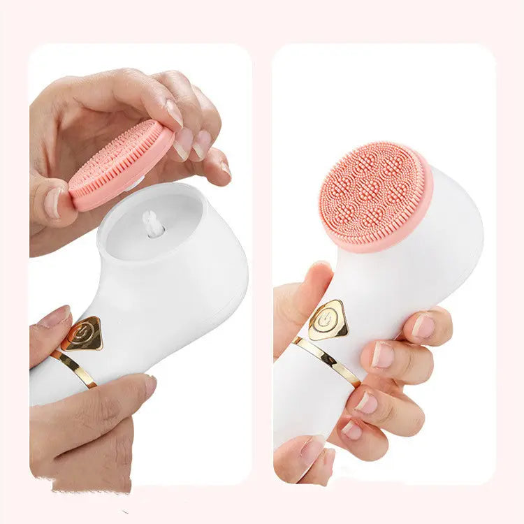 Portable face cleansing brush with USB charging and travel case