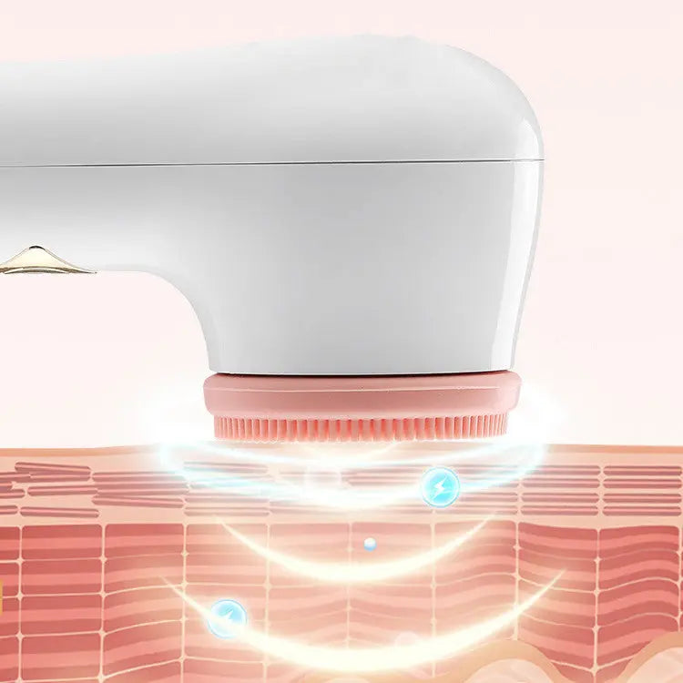 Electric facial scrubber demonstrating deep cleansing and massaging action