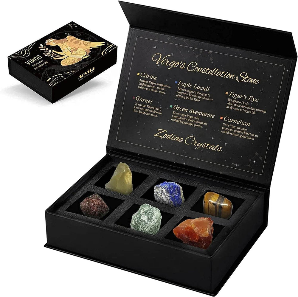 Virgo Crystals Gift Set, Zodiac Signs Healing Crystals Birthstones with Horoscope Box Set Virgo Astrology Crystals Healing Stones Gifts - Creatique
