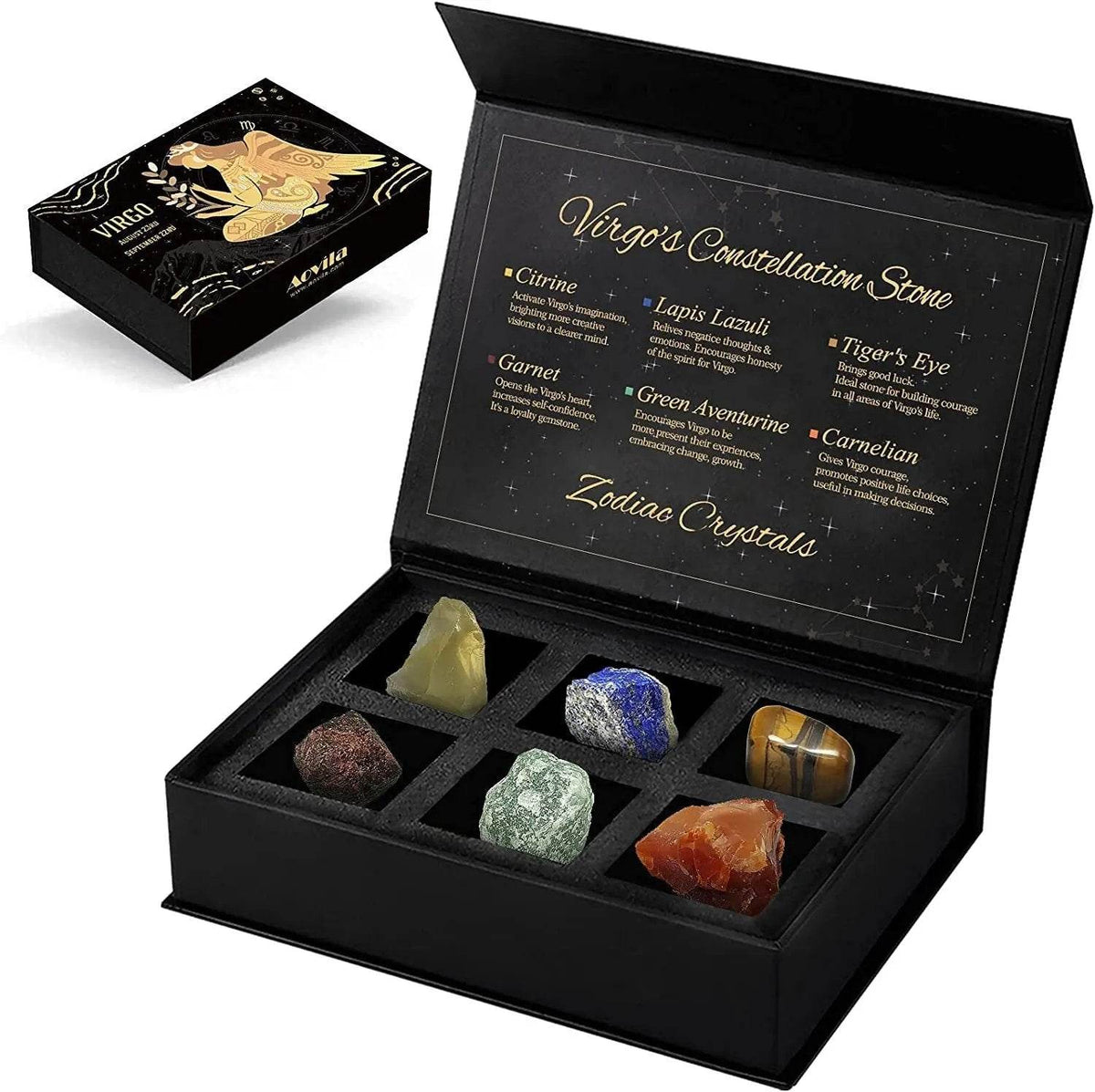 Virgo Crystals Gift Set, Zodiac Signs Healing Crystals Birthstones with Horoscope Box Set Virgo Astrology Crystals Healing Stones Gifts - Creatique