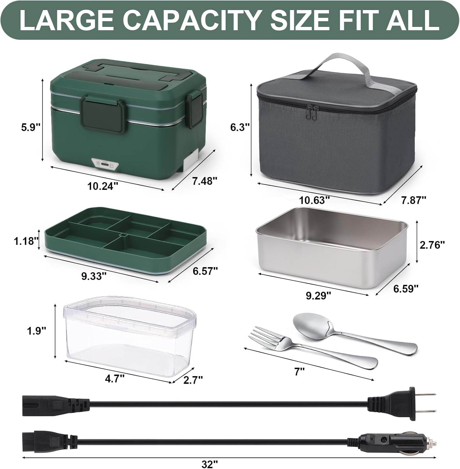 Electric Lunch Box for Adults – 3.5L Dual-Layer Portable Food Warmer for Car, Truck & Work - Creatique