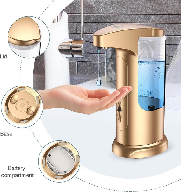 370Ml Touch-Free Battery Operated Electric Automatic Liquid Soap Dispenser - Adjustable Soap Dispensing Volume - Premium Soap Dispenser for Kitchen Bathroom Toilet Rose Gold - Creatique