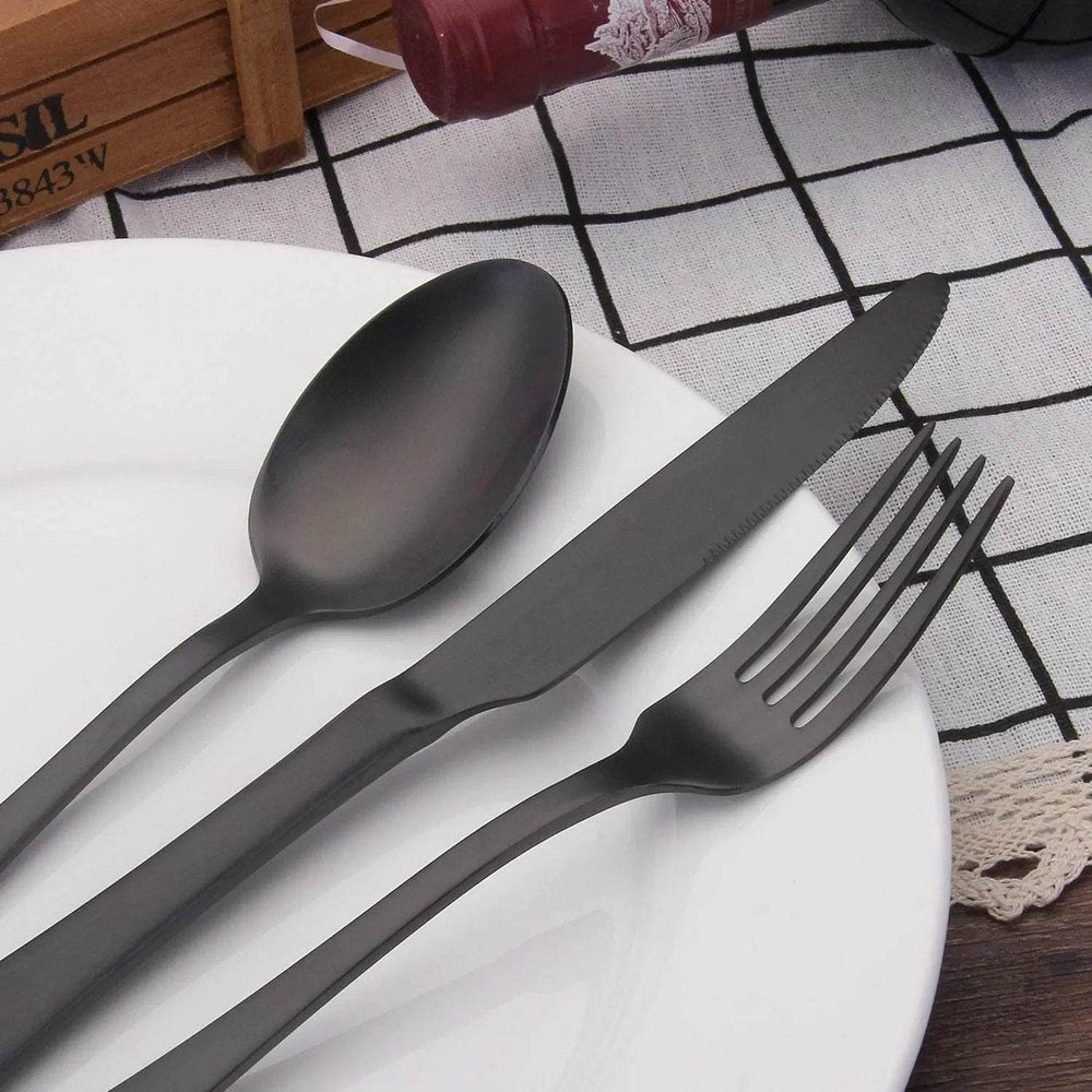 Flatware Set for 4 – Matte Black, Satin Finish - Creatique