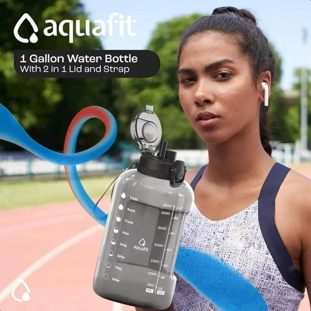 128 Oz BPA Free 1 Gallon Water Bottle with Time Marker & 2-in-1 Straw Chug Lid - Gray Gym Essential - Creatique