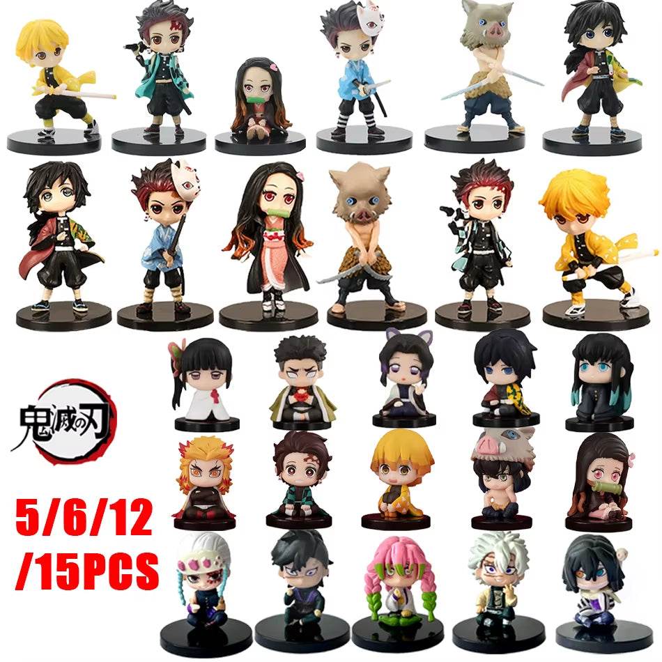 Demon Slayer Q Posket Mini Figurine Sets - Kimetsu No Yaiba PVC Dolls for Desktop Decor - Available in 5, 10, 12, and 15 Pieces! - Creatique