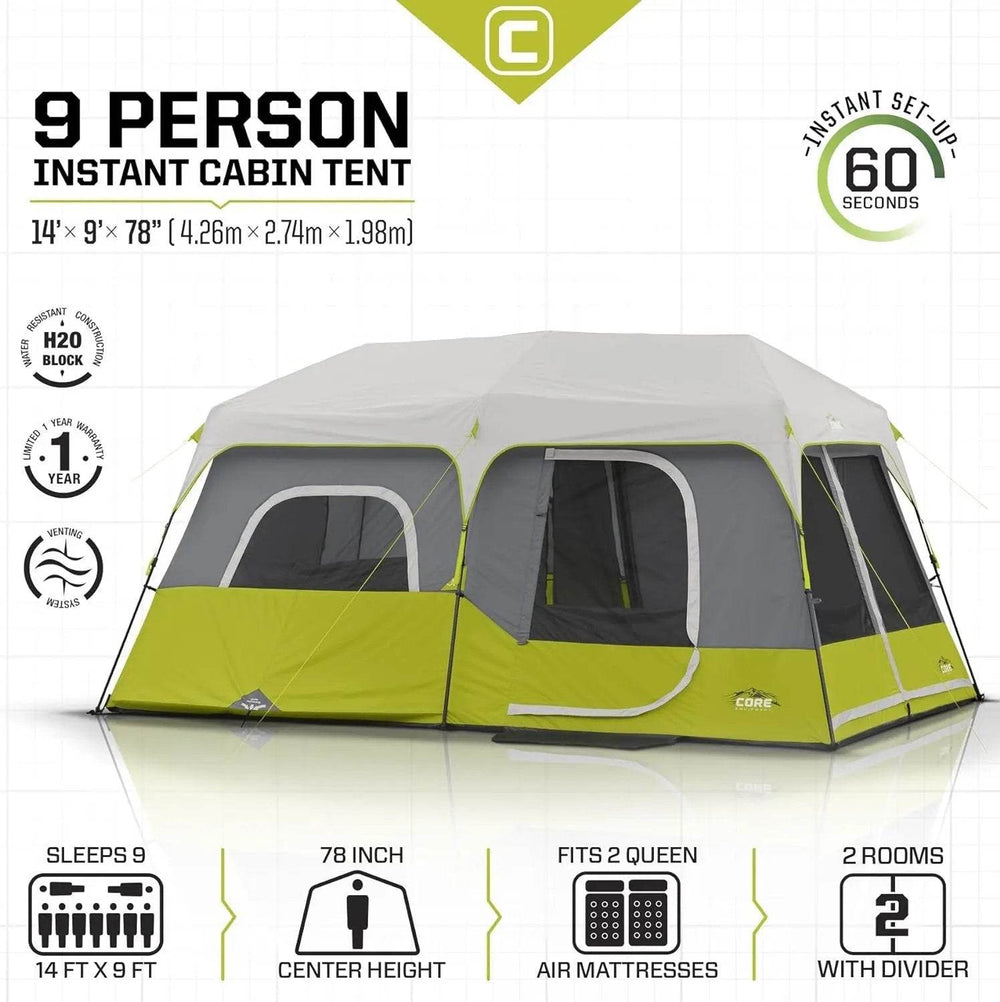 Family Camping Tent – 9 Person, Green - Creatique