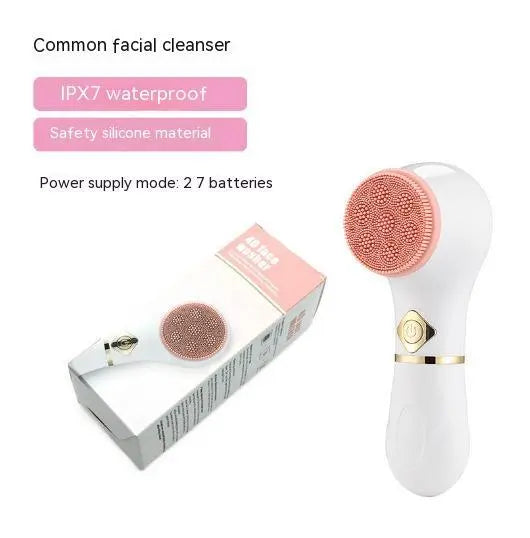 Sonic face cleanser with rotating brush head for removing makeup and dirt