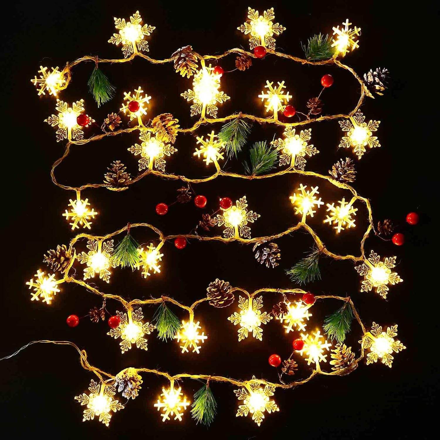 30 LED 10FT Christmas Garland Snowflake Lights – Warm White Festive Decor for Indoors & Outdoors - Creatique
