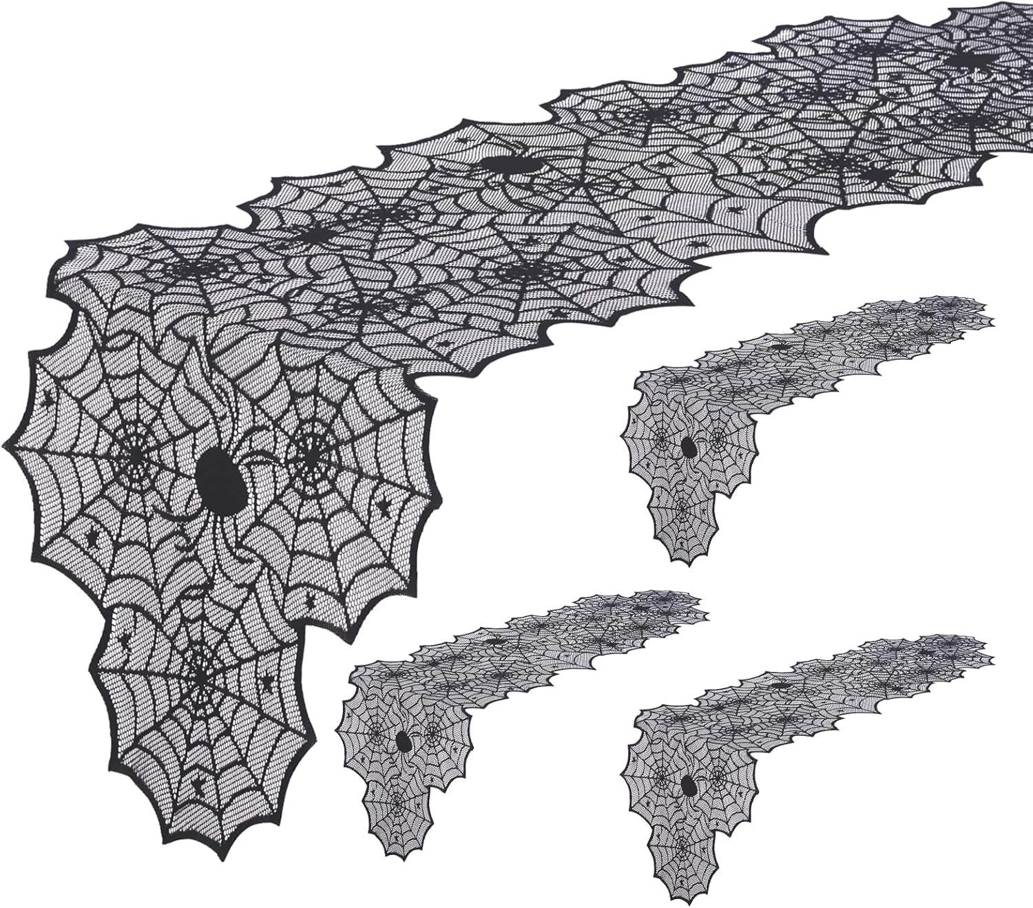 Halloween Table Runner – Black Lace Spider Web Design (2 Pack, 18x72 Inches) - Creatique