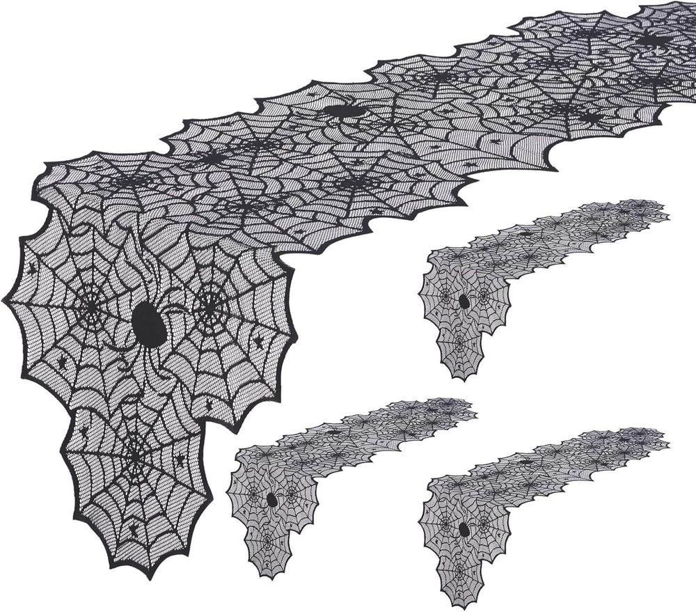 Halloween Table Runner – Black Lace Spider Web Design (2 Pack, 18x72 Inches) - Creatique