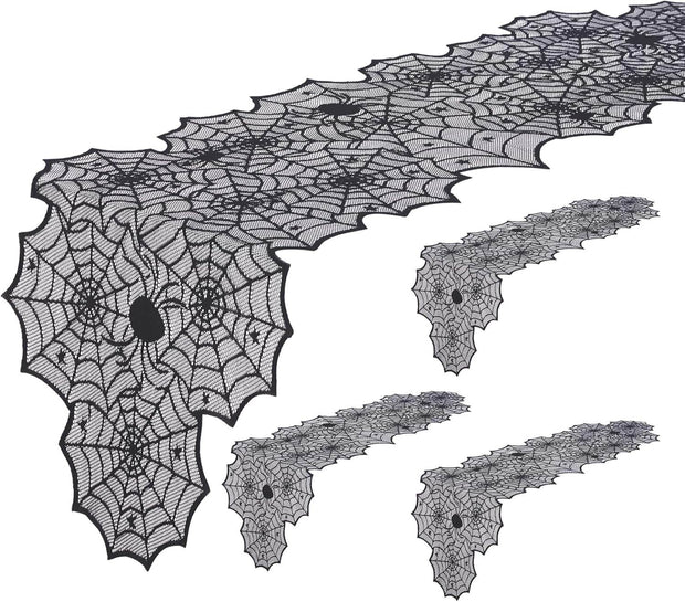 Halloween Table Runner: Black Lace Spider Web Table Runners 2 Packs 18 X 72 Inches for Halloween Decor, Vivid Polyester Spider Web Table Runner for Halloween Masquerade Party Dinner Table Decorations - Creatique