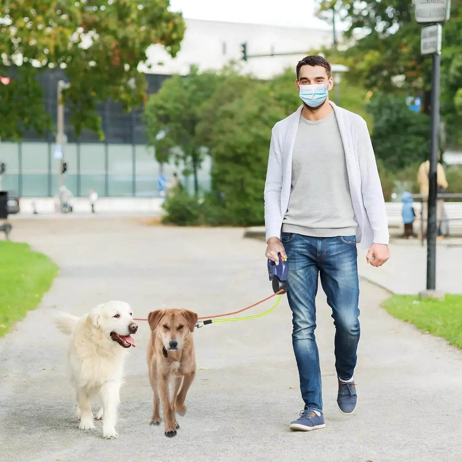 Dual Pet Leash Retractable Reflective Lead 360 Swivel Double Dog Walking Leash - Creatique