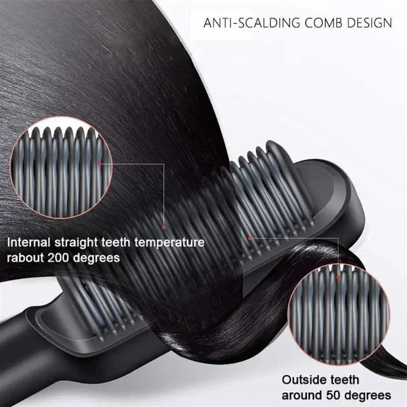 2-in-1 straightening comb with ionic technology for smooth shiny hair results