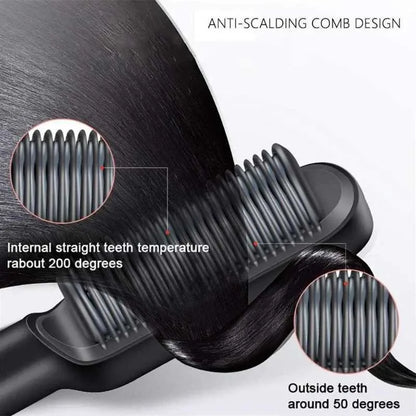 2-in-1 straightening comb with ionic technology for smooth shiny hair results