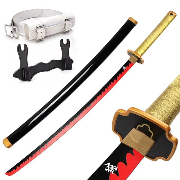 104Cm Cosplay Anime Demon Slayer Katana Sword Kimetsu No Yaiba Wooden Weapon Sword Toy Katanas Comes with a Stand and Belt. - Creatique