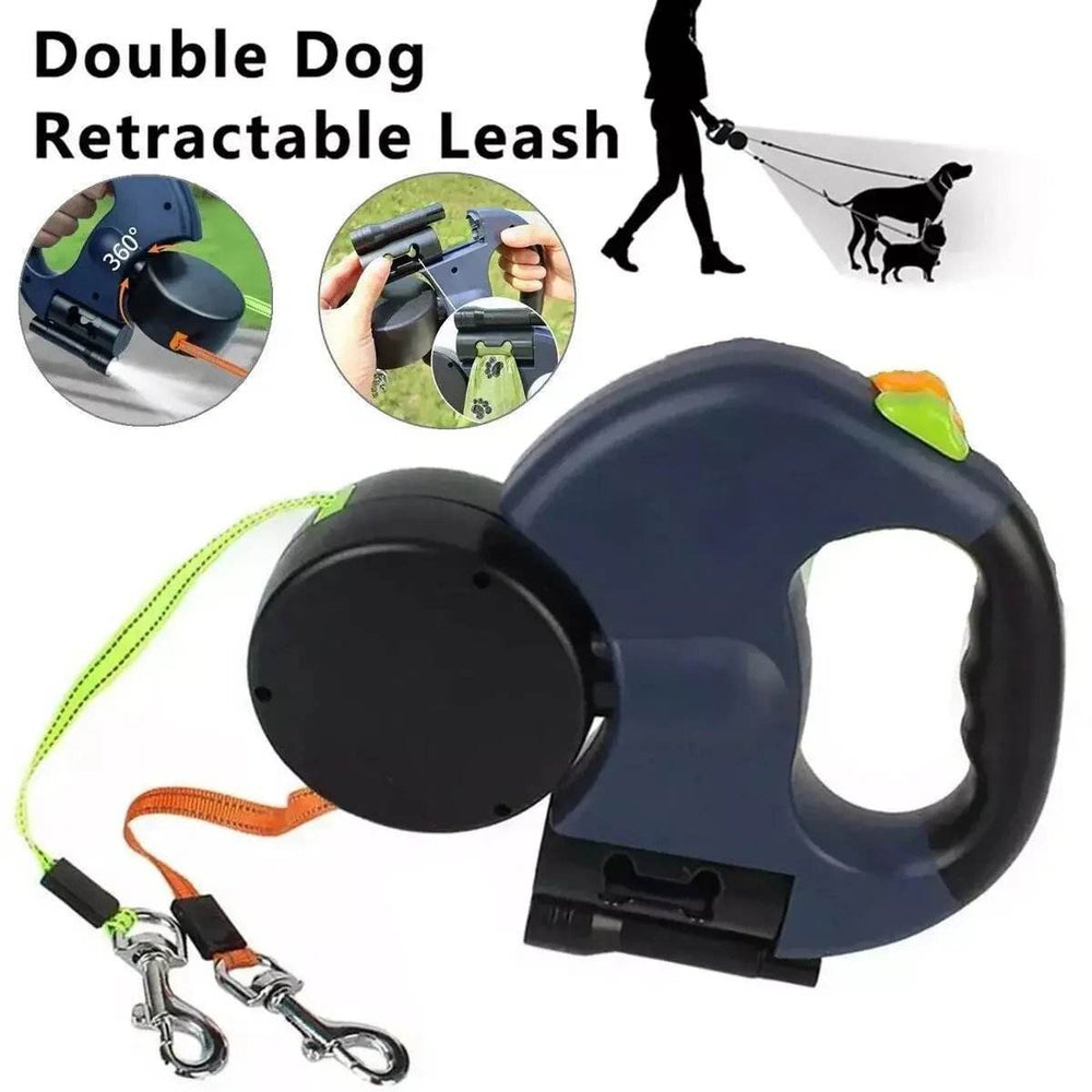 Dual Pet Leash Retractable Reflective Lead 360 Swivel Double Dog Walking Leash - Creatique