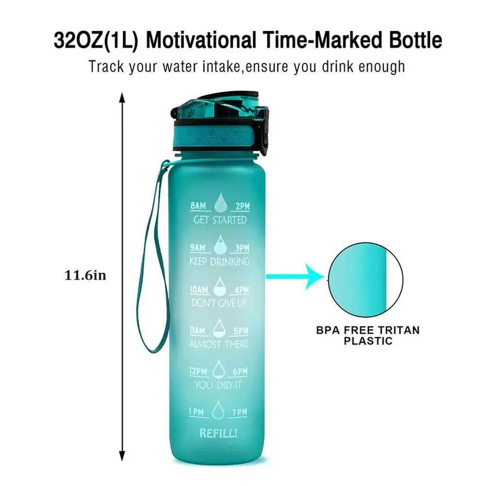 1L Leakproof Tritan Water Bottle with Time Scale & Bounce Cover - Perfect for Outdoor Sports & Fitness - Creatique