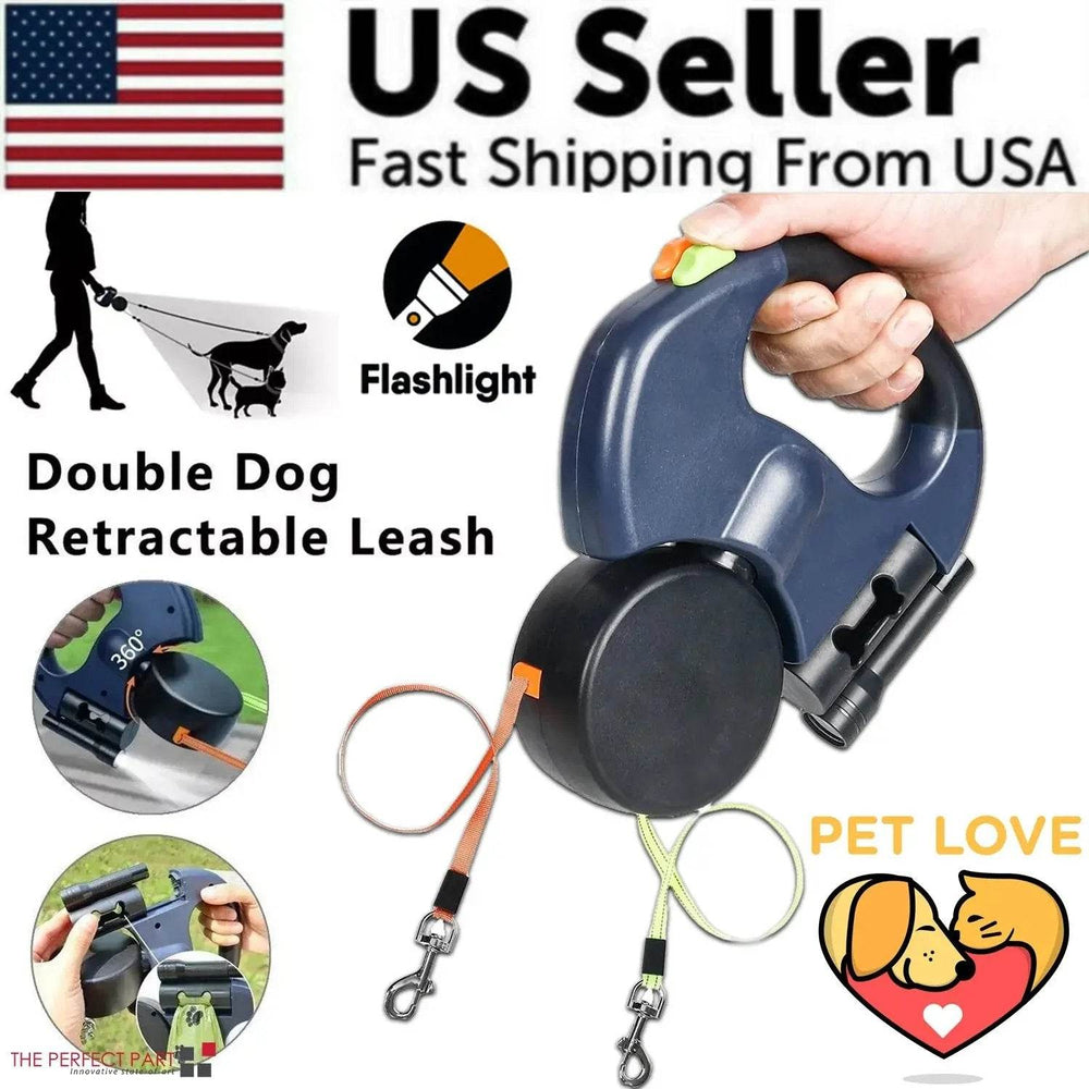 Dual Pet Leash Retractable Reflective Lead 360 Swivel Double Dog Walking Leash - Creatique
