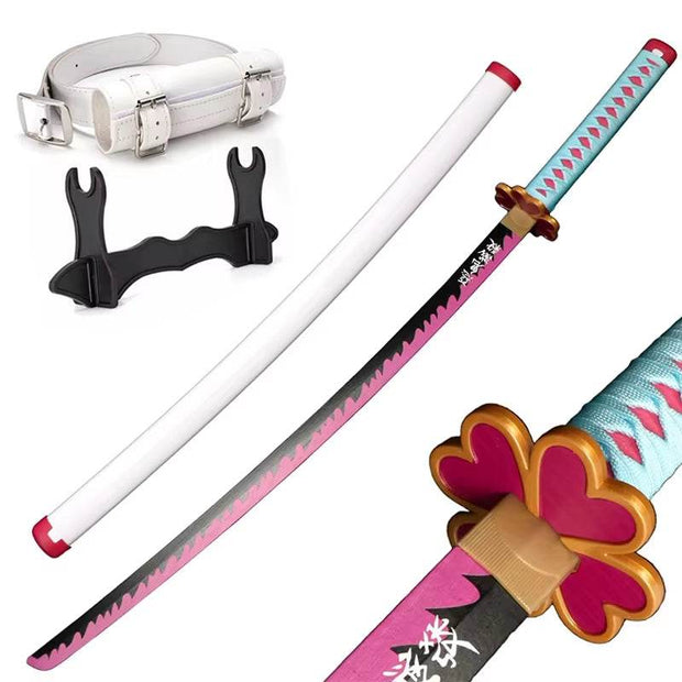 104Cm Cosplay Anime Demon Slayer Katana Sword Kimetsu No Yaiba Wooden Weapon Sword Toy Katanas Comes with a Stand and Belt. - Creatique