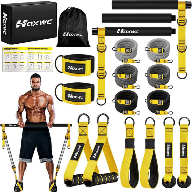 Pilates Equipment, Portable Pilates Bar Kit with Resistance Bands, Professional Adjustable Heavy Duty Squat Workout Equipment for Men, Home Gym Muscle Strength Training, Full Body Exercise - Creatique