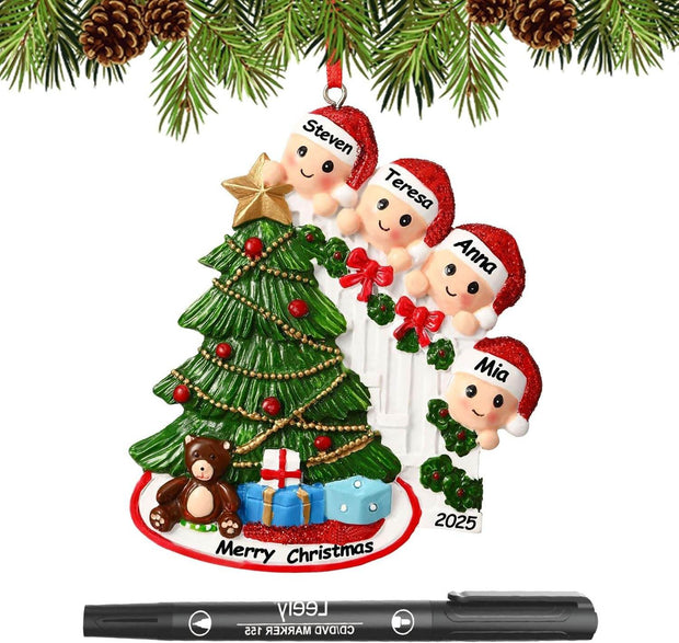 Personalized Christmas Ornaments 2025 Family of 2/3/4/5/6 Custom Christmas Ornament with Names Customized Family Ornaments for Christmas Tree Decoration Customized Gifts, Family of 5 - Creatique