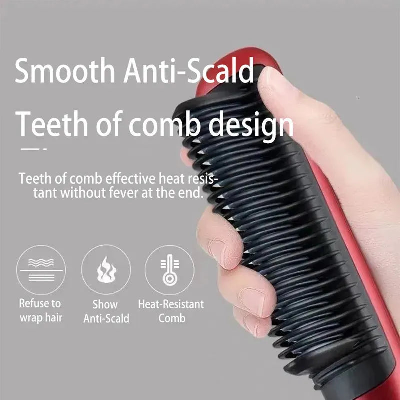 Portable hair straightener brush with adjustable temperature for all hair types