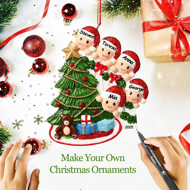 Personalized Christmas Ornaments 2025 Family of 2/3/4/5/6 Custom Christmas Ornament with Names Customized Family Ornaments for Christmas Tree Decoration Customized Gifts, Family of 5 - Creatique