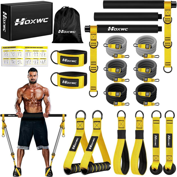 Pilates Equipment, Portable Pilates Bar Kit with Resistance Bands, Professional Adjustable Heavy Duty Squat Workout Equipment for Men, Home Gym Muscle Strength Training, Full Body Exercise - Creatique