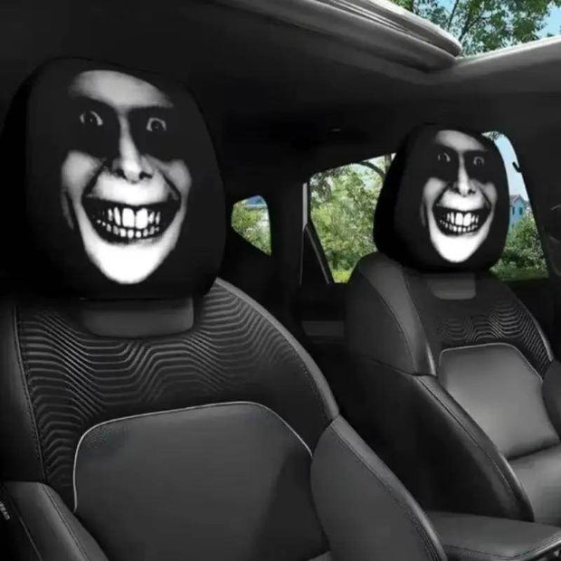 2Pcs Face Printed Car Pillowcase Soft Comfortable Decorative Cushion Cover Auto Seat Headrest Washable Polyester Fabric - Creatique
