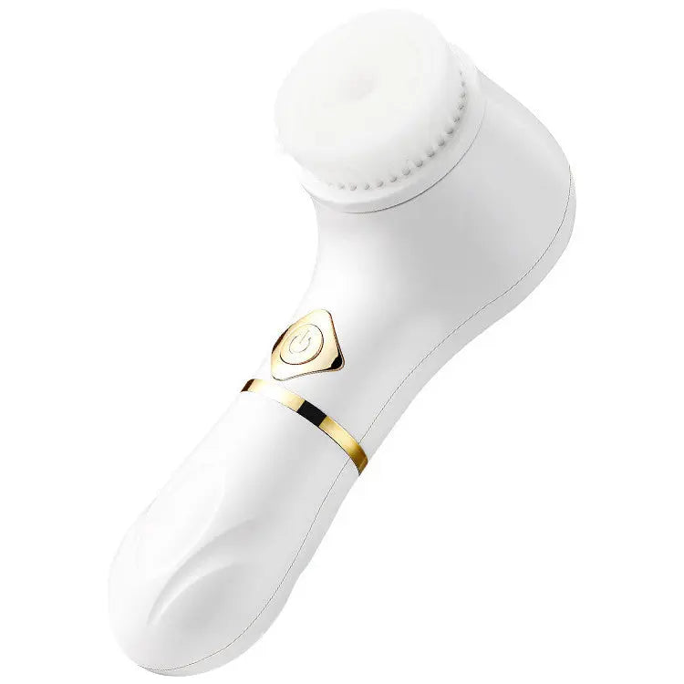 Waterproof electric facial brush showing multiple speed settings and timer