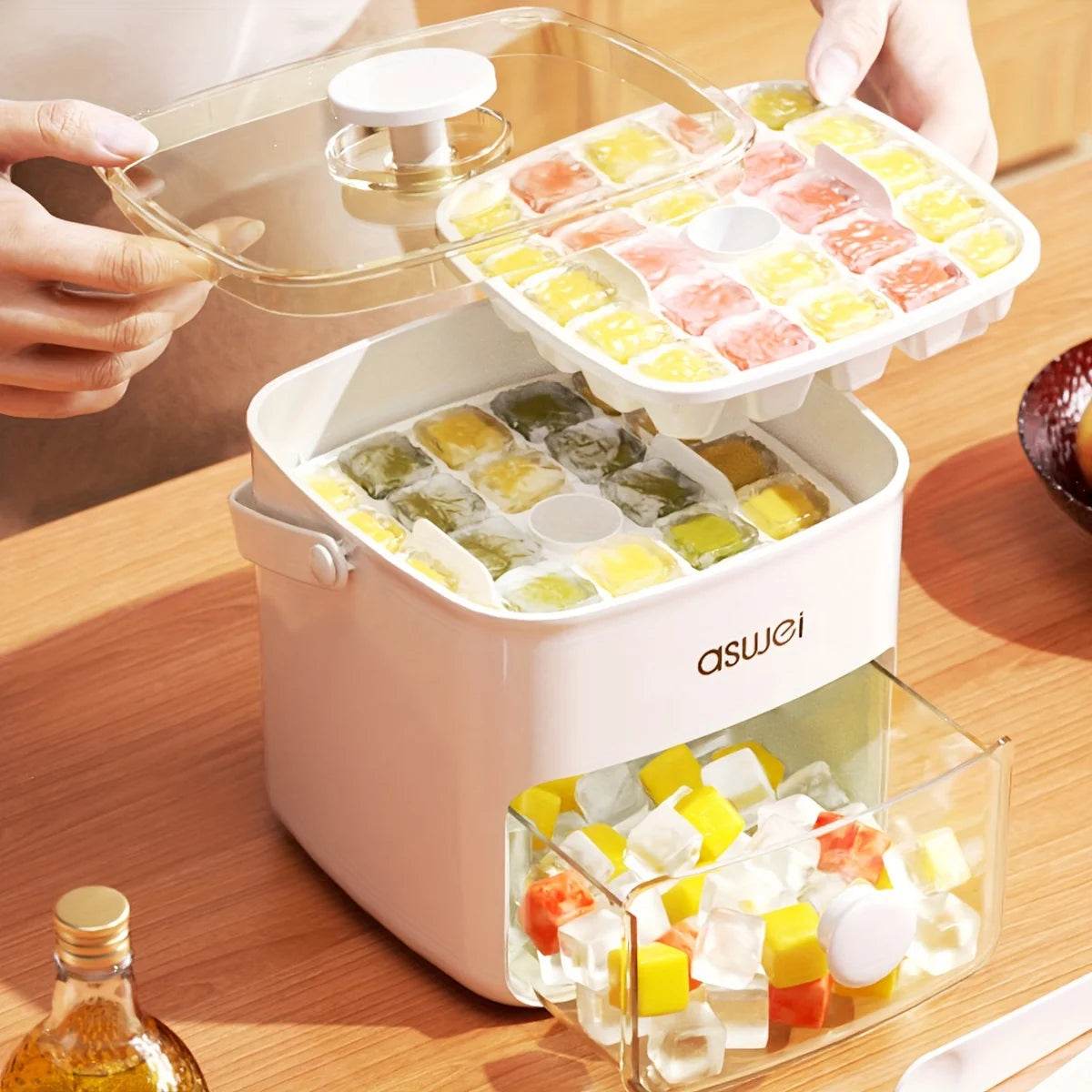 Revolutionary 48-Compartment Salad Storage & Ice Cube Maker - Space-Saving, Food-Grade Plastic Design! - Creatique