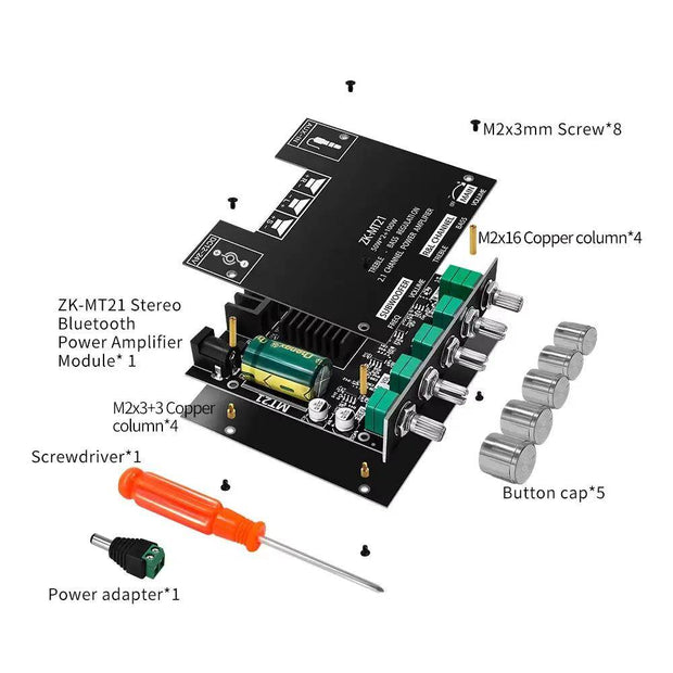 Bluetooth Amplifier ZK-MT21 – 2X50W + 100W, 2.1 Channel - Creatique