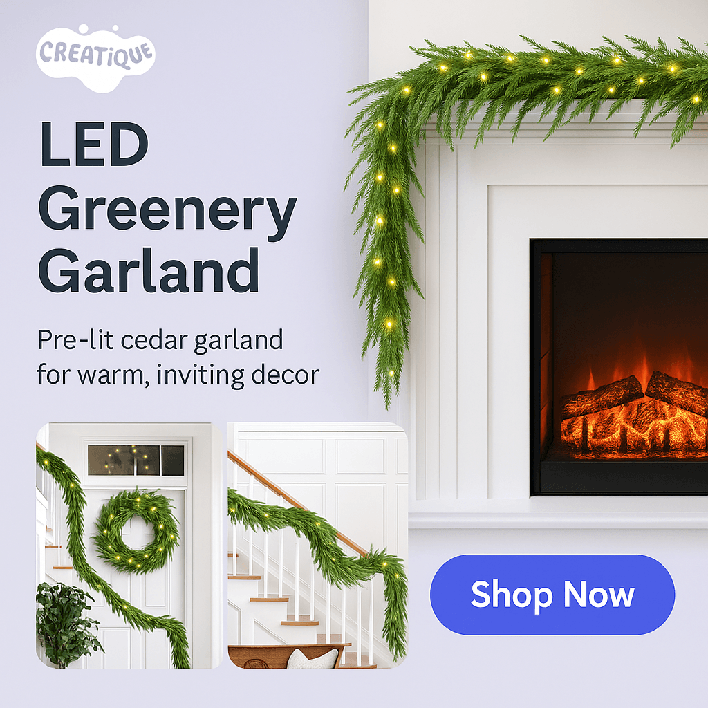 Festive Pine Garland with Lights – Realistic Artificial Pine Garland for Effortless Holiday Décor - Creatique