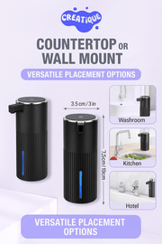 Automatic Soap Dispenser Foaming Touchless: 14Oz Plastic - 4 Level Adjustable Wall Mount Foam Black Rechargeable Electric Auto Smart Soap Dispenser - Bathroom Kitchen Hand Dish Lotion - Creatique
