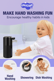 Automatic Soap Dispenser Foaming Touchless: 14Oz Plastic - 4 Level Adjustable Wall Mount Foam Black Rechargeable Electric Auto Smart Soap Dispenser - Bathroom Kitchen Hand Dish Lotion - Creatique