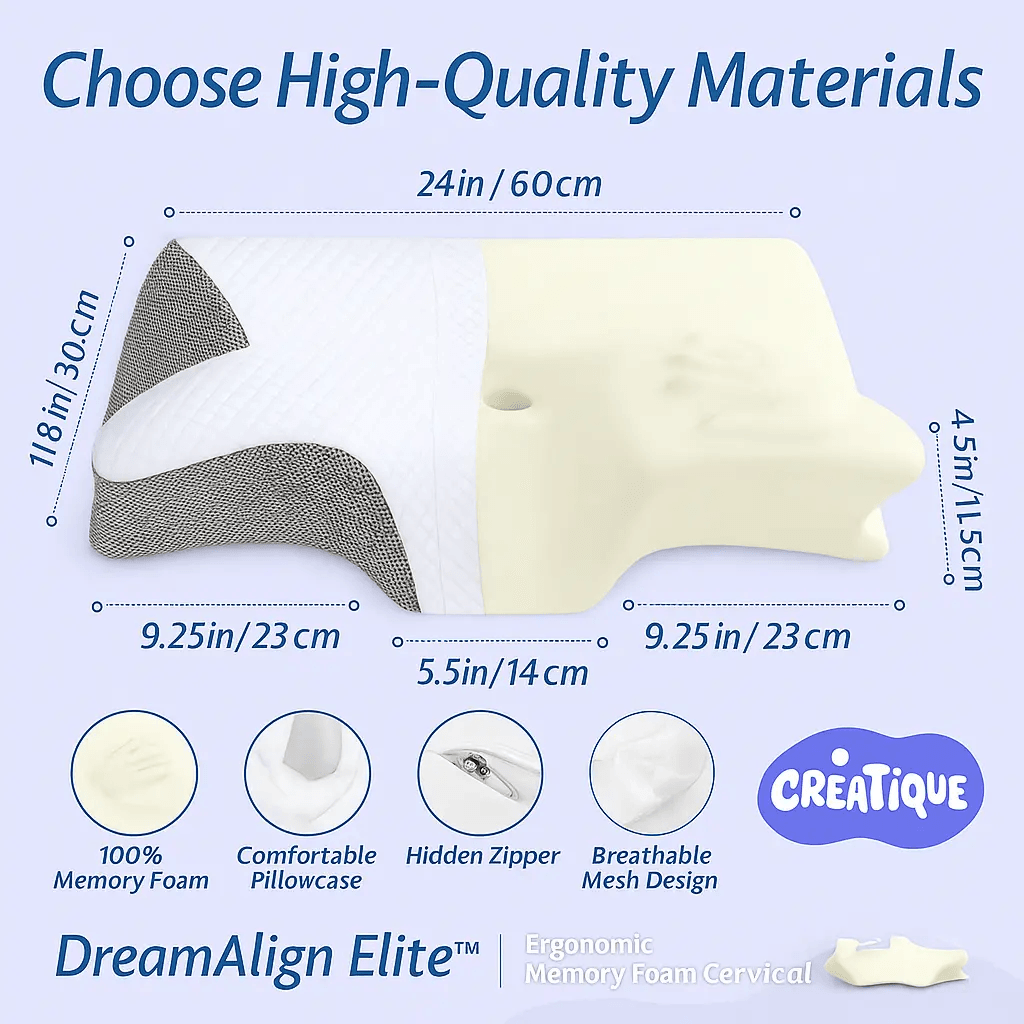 DreamAlign Elite™ Memory Foam Pillow – Neck Alignment - Creatique