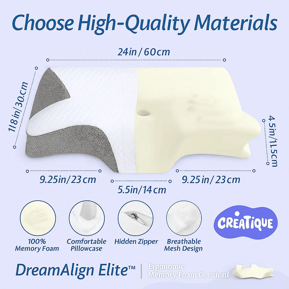 DreamAlign Elite™ Memory Foam Pillow – Neck Alignment - Creatique