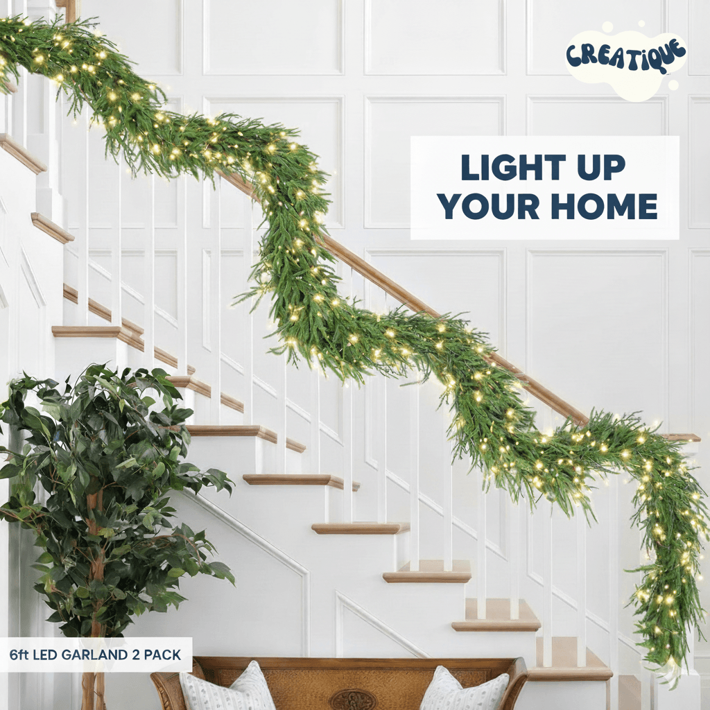 Festive Pine Garland with Lights – Realistic Artificial Pine Garland for Effortless Holiday Décor - Creatique