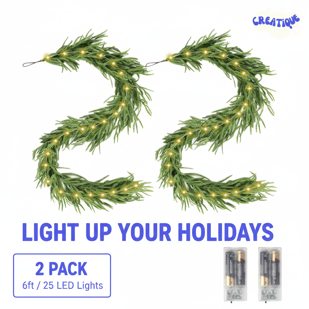 Festive Pine Garland with Lights – Realistic Artificial Pine Garland for Effortless Holiday Décor - Creatique